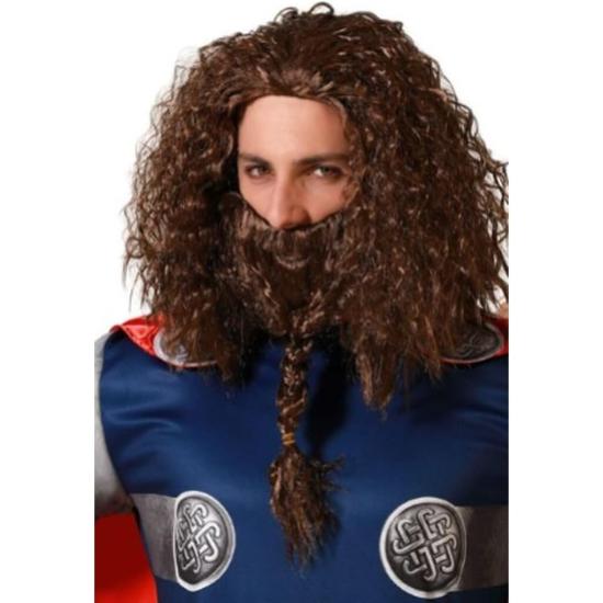 Peruca de barba viking marrom