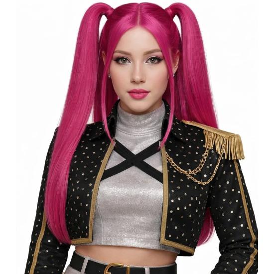 💖 Peruca rosa estilo guerreiro K-Pop