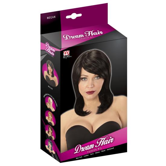 Peruca morena de comprimento médio com franja premium