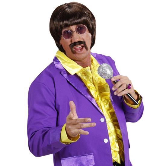 Peruca e Bigode Cantora Anos 70 Castanho