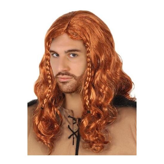 Peruca viking ruiva com tranças