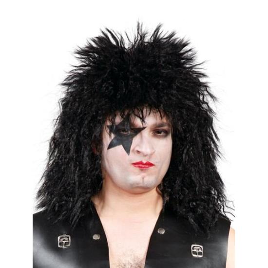 Peruca de estrela do rock preta.