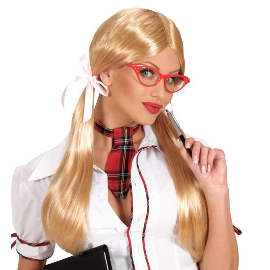 Peruca loira com tranças de estudante