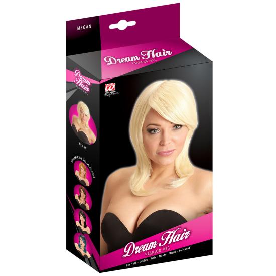 Peruca loira de comprimento médio com franja premium