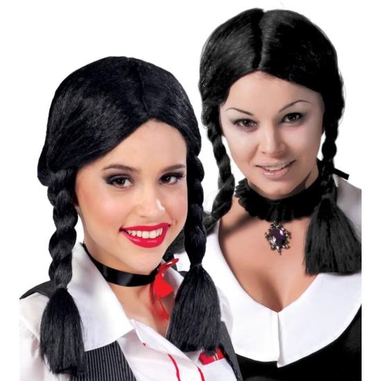 Peruca de tranças pretas de estudante.