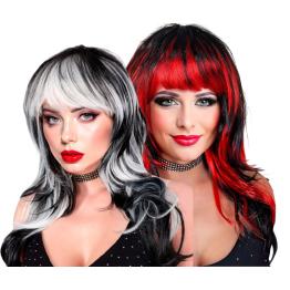 Peruca de Vampiro – Longa com Franja (Preto/Branco e Preto/Vermelho)