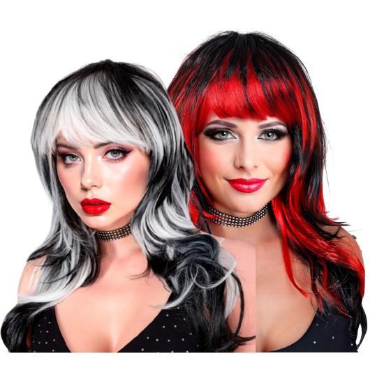 Peruca de Vampiro – Longa com Franja (Preto/Branco e Preto/Vermelho) Peruca de Vampiro – Longa com Franja (Preto/Branco e Preto/Vermelho)