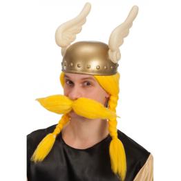 Peruca Viking Amarela com bigode em estojo