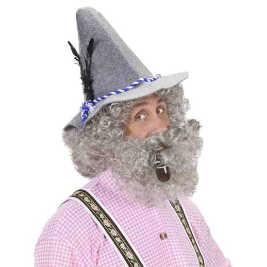 Peruca cinza e barba para fantasia