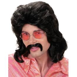 Peruca e bigode pretos anos 70