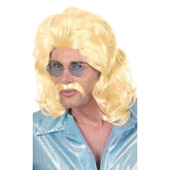 Peruca loira e bigode dos anos 70