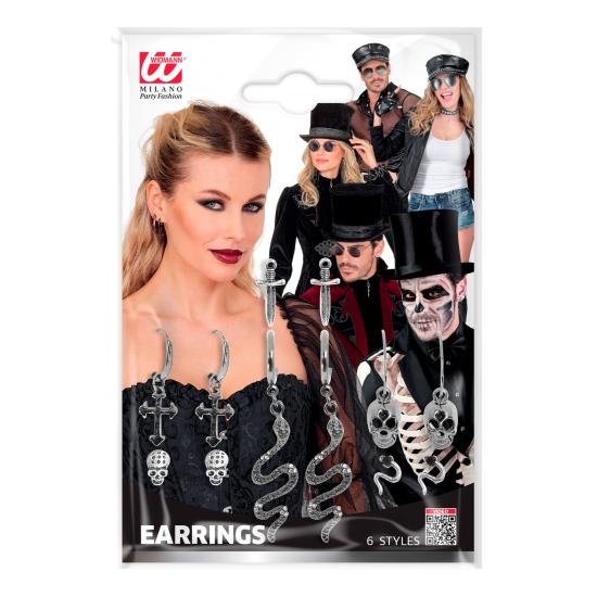 Brincos Sortidos 6 Modelos – Caveiras, Cruzes, Cobras e Punhais