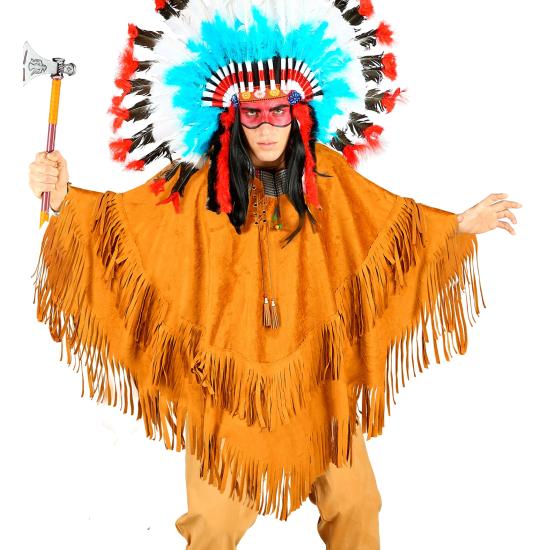 Poncho de camurça com franjas – Fantasia adulta de hippie, índio, reggae e cowboy