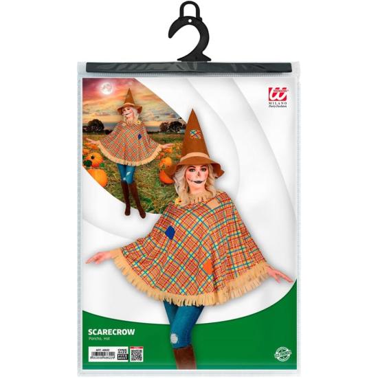 Poncho de Espantalho com Chapéu – Fantasia de Halloween e Carnaval