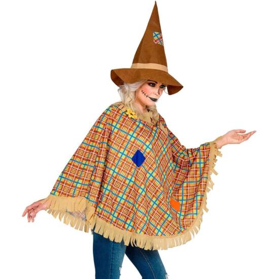 Poncho de Espantalho com Chapéu – Fantasia de Halloween e Carnaval