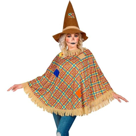 Poncho de Espantalho com Chapéu – Fantasia de Halloween e Carnaval