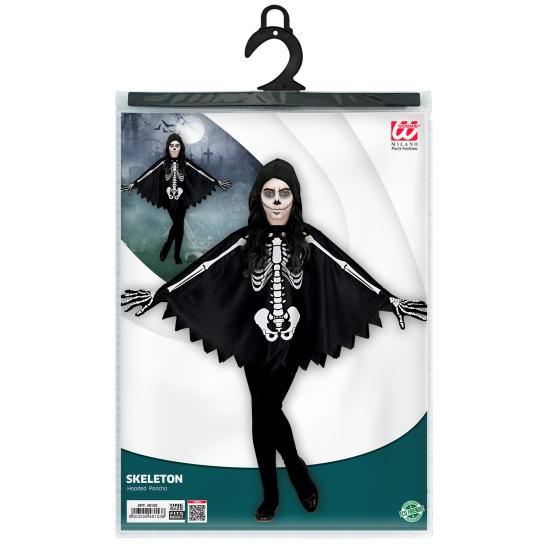 Poncho Infantil de Esqueleto com Capuz – Fantasia de Halloween e Carnaval