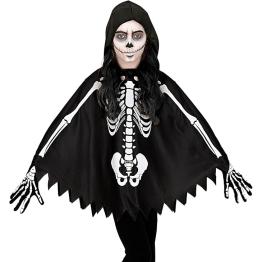 Poncho Infantil de Esqueleto com Capuz – Fantasia de Halloween e Carnaval