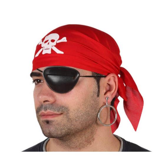 Conjunto de acessórios piratas para adultos - bandana, tapa-olho e brinco