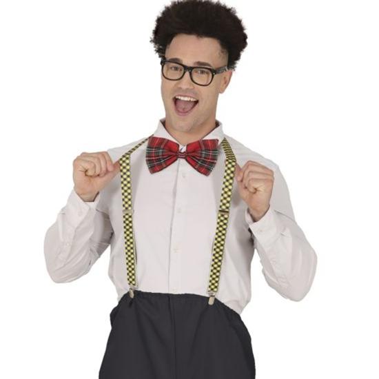 Conjunto de acessórios Nerd com óculos, gravata borboleta e suspensórios
