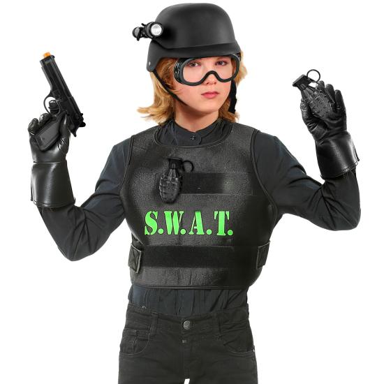 Conjunto de brinquedos SWAT – capacete, pistola, óculos táticos, lanterna e 2 granadas Conjunto de brinquedos SWAT – capacete, pistola, óculos táticos, lanterna e 2 granadas