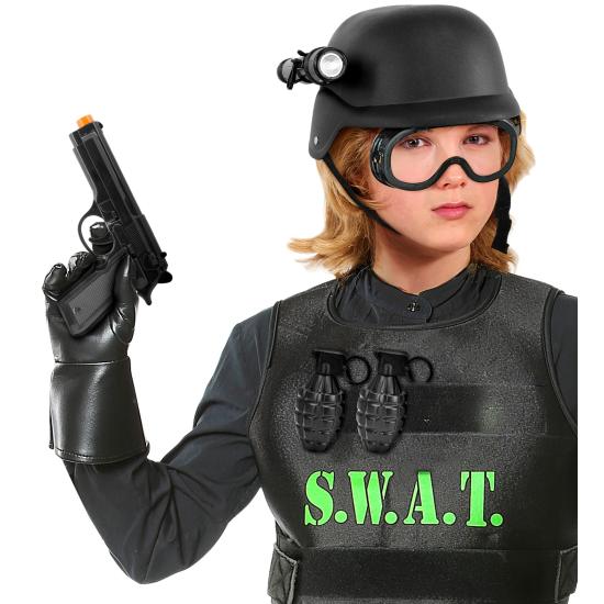 Conjunto de brinquedos SWAT – capacete, pistola, óculos táticos, lanterna e 2 granadas Conjunto de brinquedos SWAT – capacete, pistola, óculos táticos, lanterna e 2 granadas