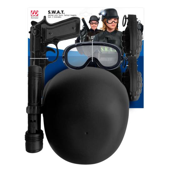 Conjunto de brinquedos SWAT – capacete, pistola, óculos táticos, lanterna e 2 granadas Conjunto de brinquedos SWAT – capacete, pistola, óculos táticos, lanterna e 2 granadas