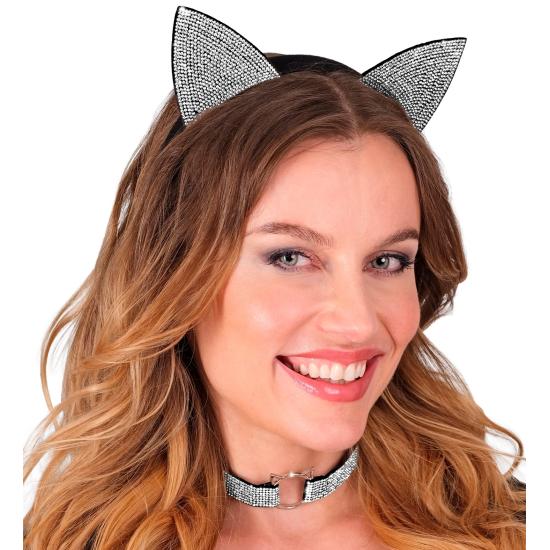 Conjunto de gatinho de luxo (orelhas e coleira) em veludo e strass