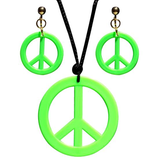 Conjunto de pingente hippie e brincos fluorescentes