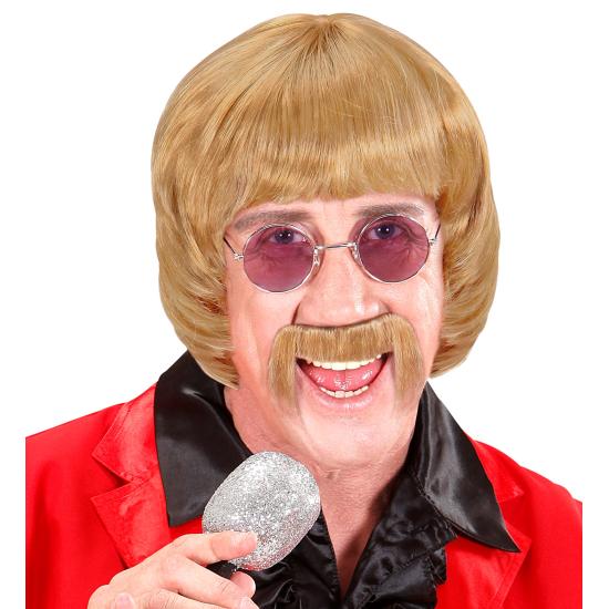 Conjunto de perucas “Homem da Música” dos anos 60 – Loira com bigode e óculos