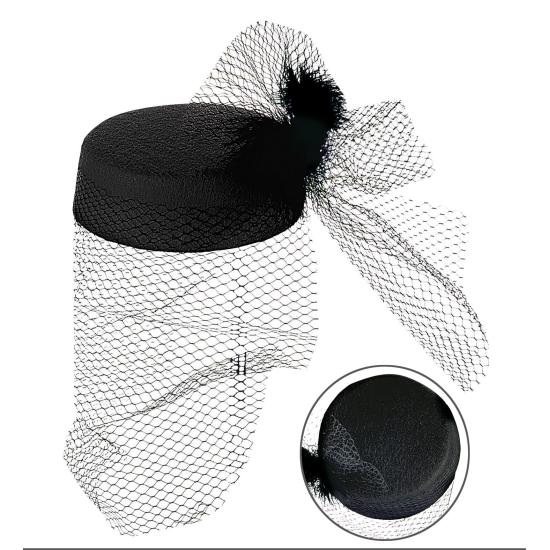 Chapéu Preto com Malha e Pena dos anos 20