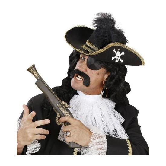 Chapéu de pirata com caveira e pena.