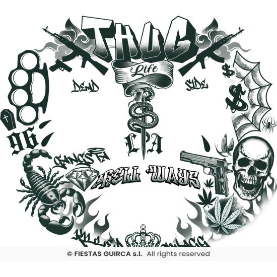 Tatuagens temporárias no rosto Thug Life - Festas Guirca