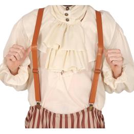 Suspensórios marrons com aparência de couro