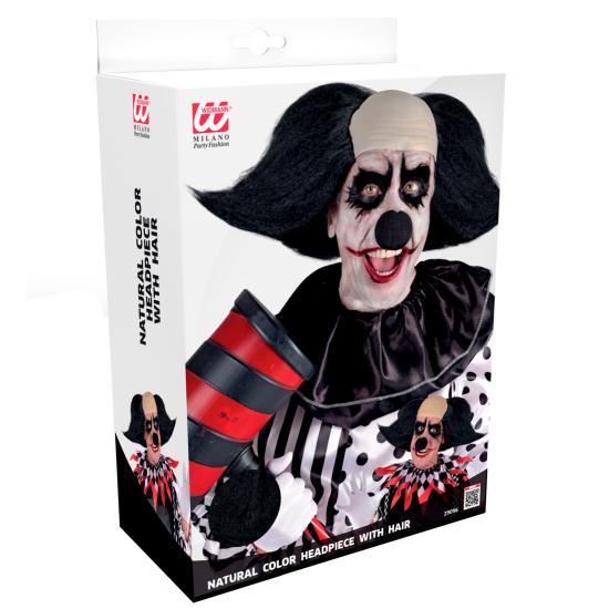 Cocar de palhaço sinistro com cabelo preto
