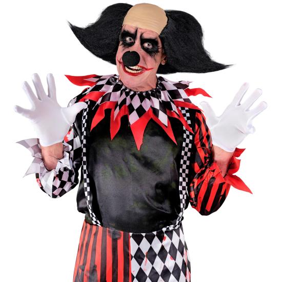 Cocar de palhaço sinistro com cabelo preto