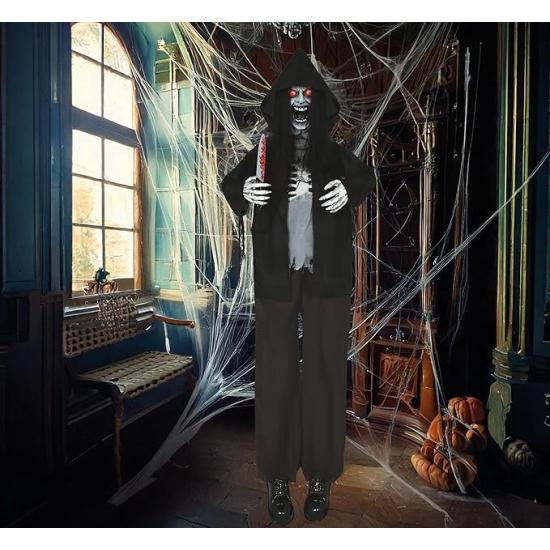 Assassino de Zumbis com Luz, Som e Movimento (180 cm) – Decoração de Halloween – Preto